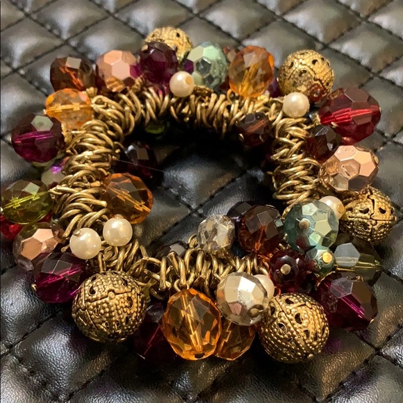 Anthropology Gold Beaded Cluster Charm Bracelet